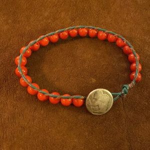 Genuine Red Coral Turquoise Leather Wrap Bracelet Silver Colored Buffalo Button